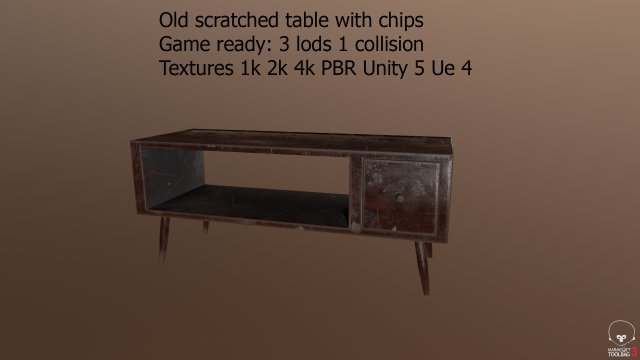 Old scratched table with chips 3D Model