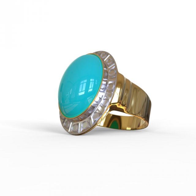 Gold ring with turquoise stone 3D Model