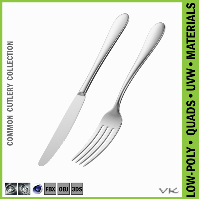 Dessert Knife and Fork Common Cutlery 3D Model