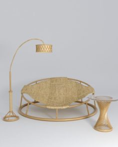 Round rattan chair table floor lamp 3D Model