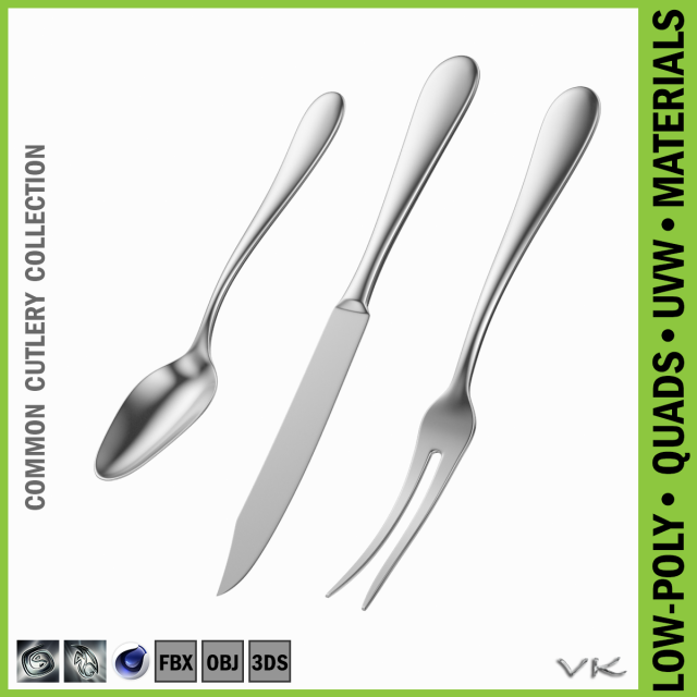 Fruit Knife Fork Spoon Common Cutlery 3D Model
