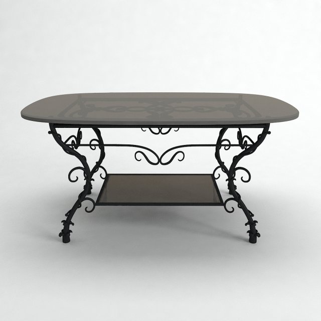 Black iron table with glass 3D Model