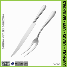 Carving Knife and Fork Common Cutlery 3D Model