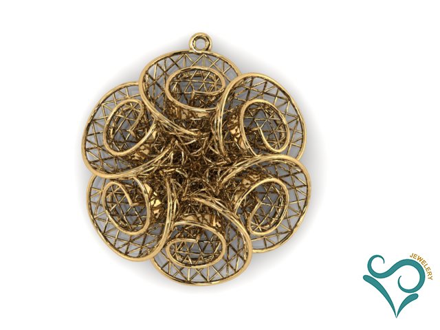 Golden flower pendant 3d print model 3D Model