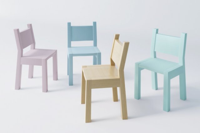 Pastel simple Wood kid children chair classroom Free 3D Model