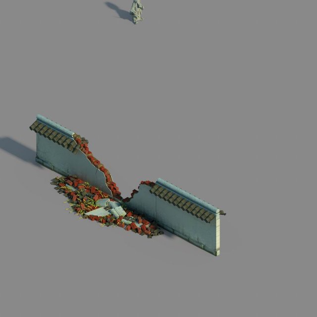 Grass Temple Village – broken wall 03 3D Model