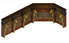 Library – Bookcase Wall Corner 01 3D Model
