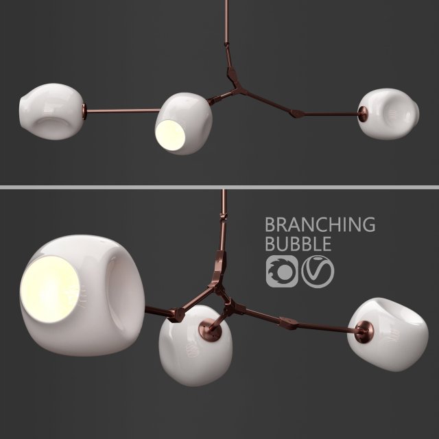 Branching bubble 3 lamps 2 by Lindsey Adelman Milk Copper 3D Model