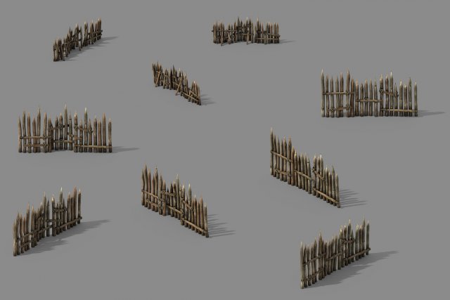 Pointed wood – fence 01 3D Model
