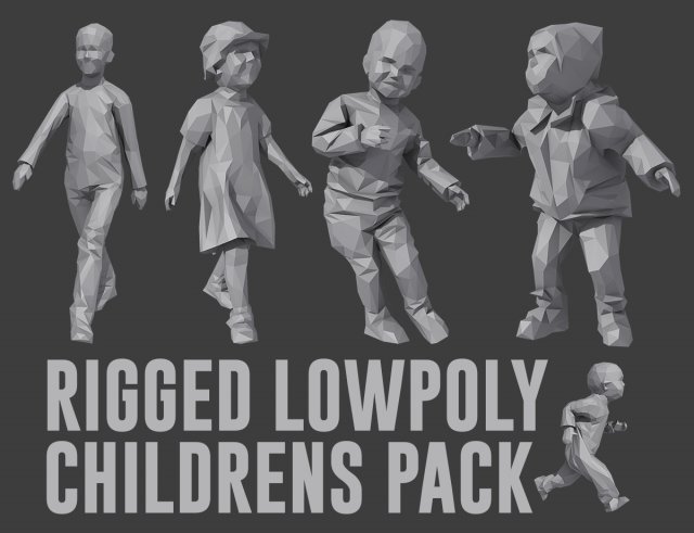 Rigged Lowpoly Childrens Pack 3D Model