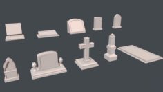 Tombstone Set of 10 Simple and Complex 3D Model