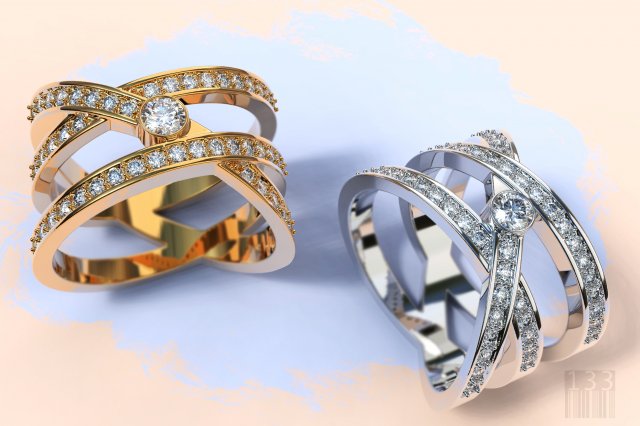 Fashionable women ring with stones 3D Model