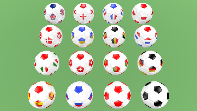 Football balls flags of Europe 3D Model