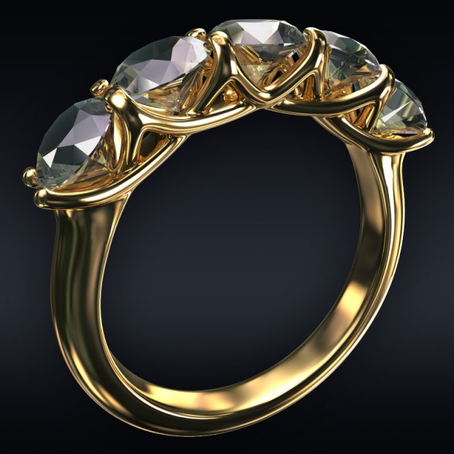 Ring 5 round stones 3D Model
