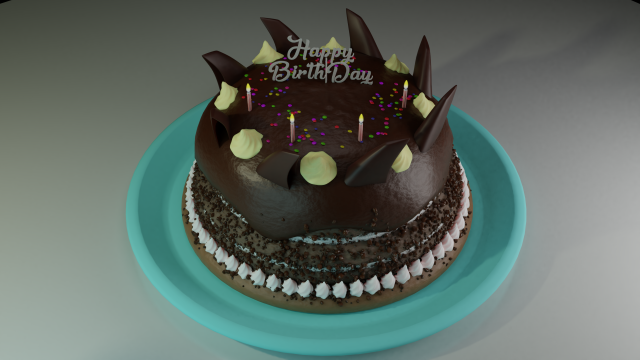 Birthday Cake Chocolate and Gems 3D Model