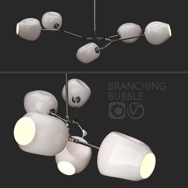 Branching bubble 5 lamps MILK SILVER 3D Model