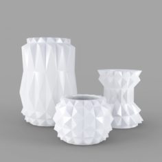 3D Modern Decor Vase Set – White 3D Model