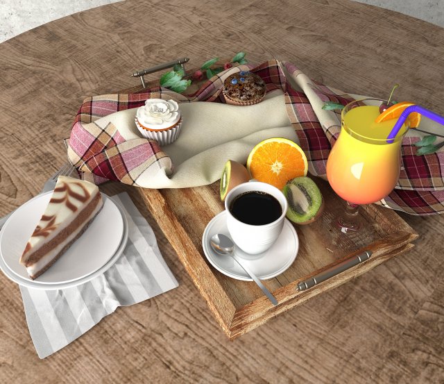 Food and drinks on the dining table 2 3D Model