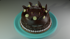 Birthday Cake Chocolate and Gems Free 3D Model