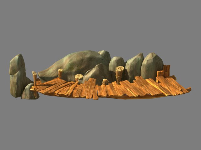 Broken – Wooden Bridge – Stone 03 3D Model