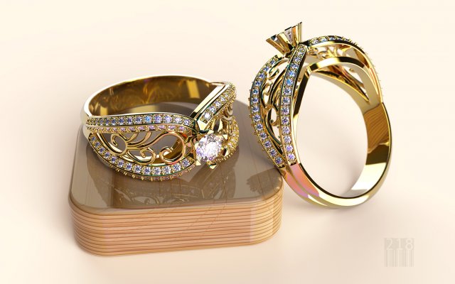 Gold ring with stones 3D Model