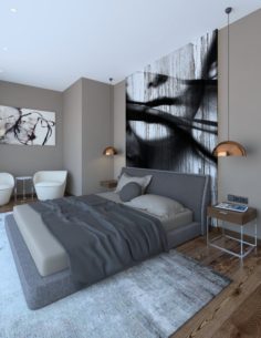 Spacious bedroom with open space bathroom 3D Model