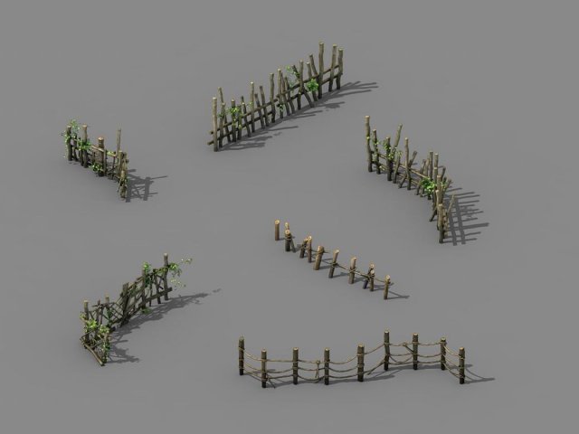 Elven mountains – wooden bar – fence 3D Model