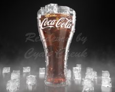 Coca Cola Glass with ICE and water drops 3D Model