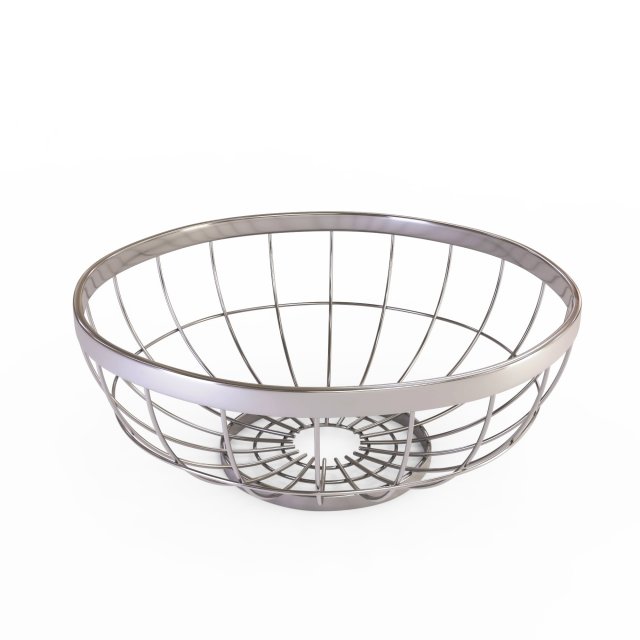 Round Wire Grid Fruit Basket Without Fruits model 3D Model