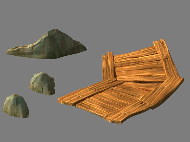 Broken – Wooden Bridge – Stone 06 3D Model