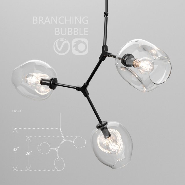 Branching bubble 3 lamps CLEAR BLACK 3D Model