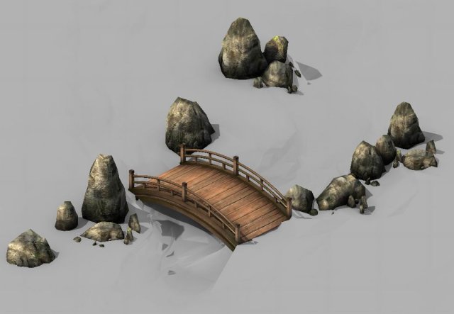 War Corps – River wooden bridge stone 01 3D Model