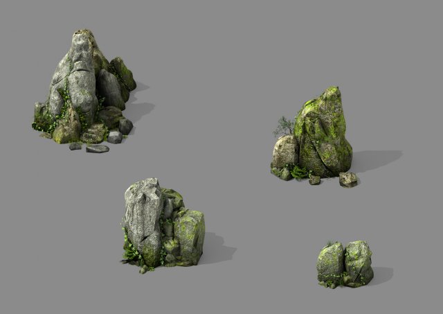 Covered with moss – stone 02 3D Model