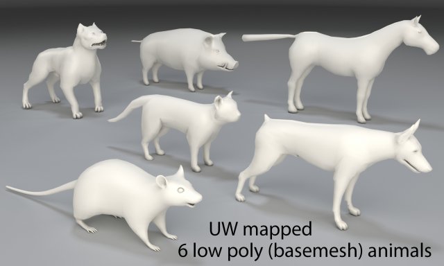 Animals-6 peaces-low poly-part 1 3D Model