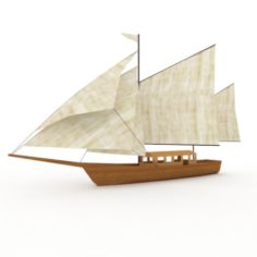 Low Poly Wooden Sailboat 3D Model