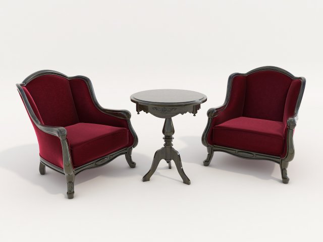 Armchair and Table Classic Set 3D Model