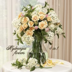 Hydrangeas and roses in a vase 3D Model