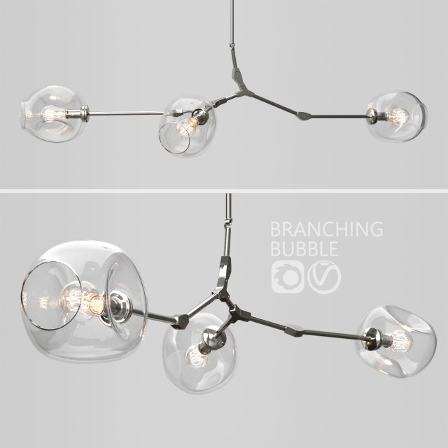 Branching bubble 3 lamps 2 CLEAR SILVER 3D Model