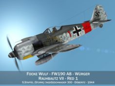 Focke Wulf – FW190 A8 – Rauhbautz VII – Red1 3D Model