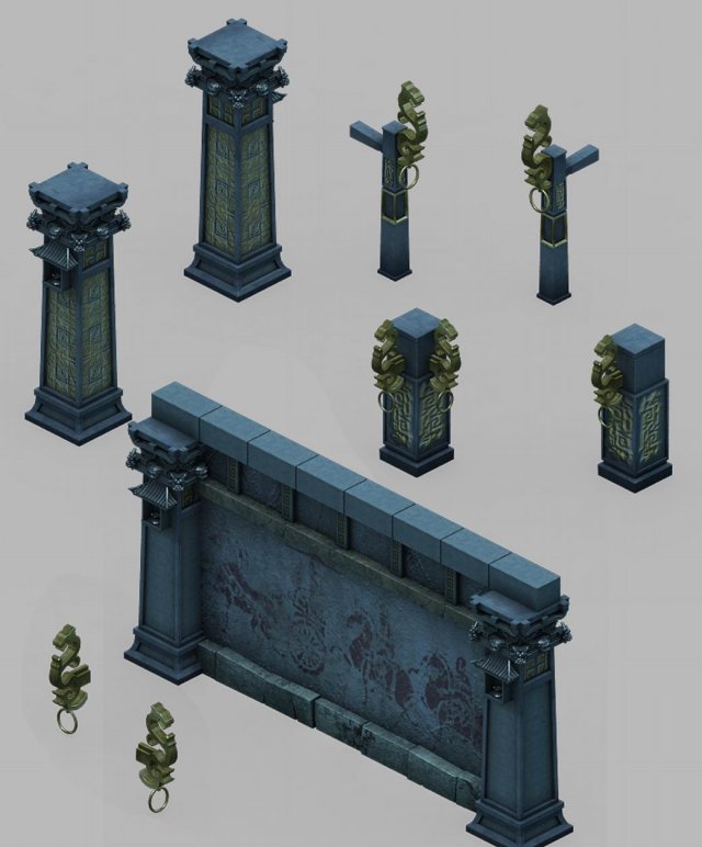 Tomb building accessories – stone columns 01 3D Model