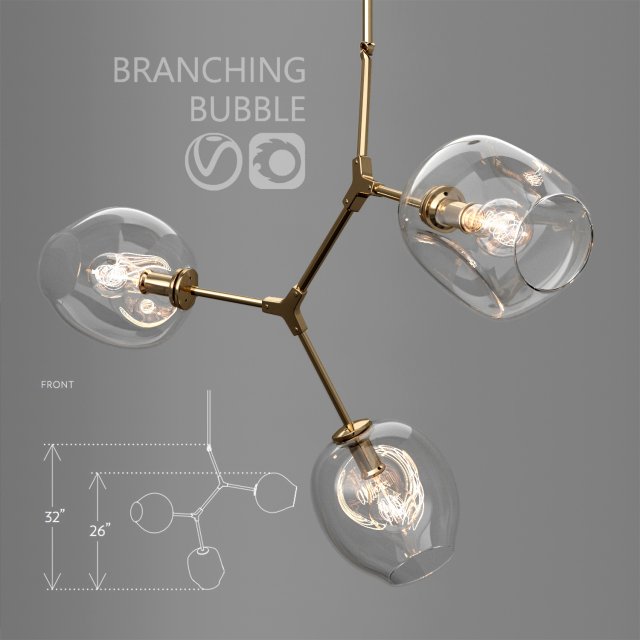 Branching bubble 3 lamps CLEAR GOLD 3D Model