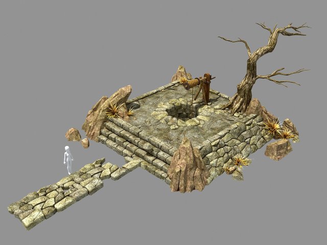 Desert – dry well – dry tree – scene 3D Model