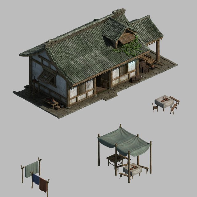 China Tang Dynasty – fisherman house 01 3D Model