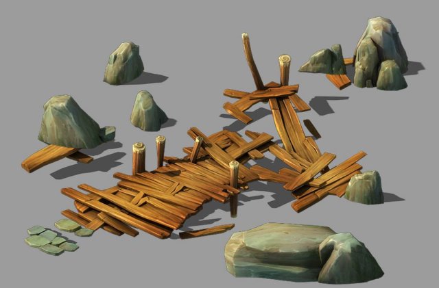 Broken – Wooden Bridge – Stone 08 3D Model