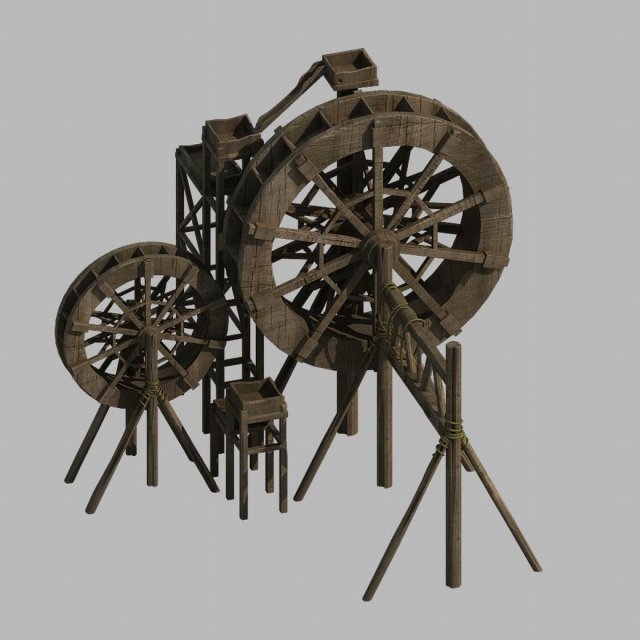 Mountain Village – Waterwheel 156 3D Model