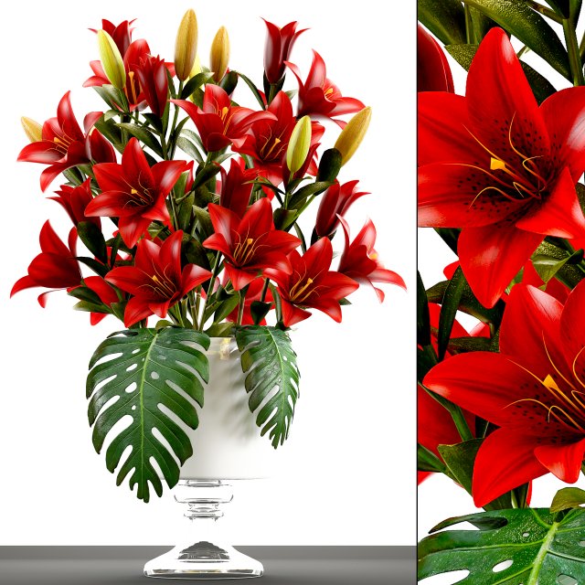 Bouquet of red flowers 3D Model