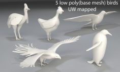 Birds – 5 pieces-low poly-part 1 3D Model