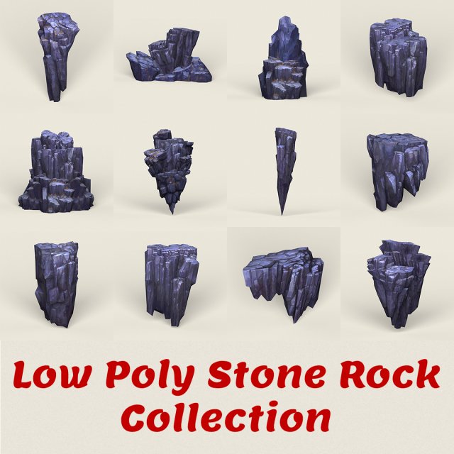 Low Poly Stone Rock Collection 3D Model