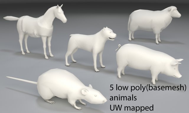 Animals-5 peaces-low poly-part 3 3D Model