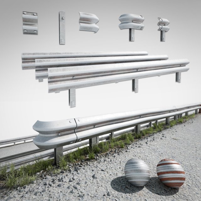 Road fence kit A 3D Model